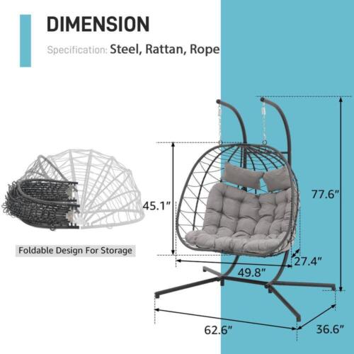 OC Orange Casual Grey Wicker Indoor Outdoor 2 Person Double Egg Swing Chair - Picture 3 of 6