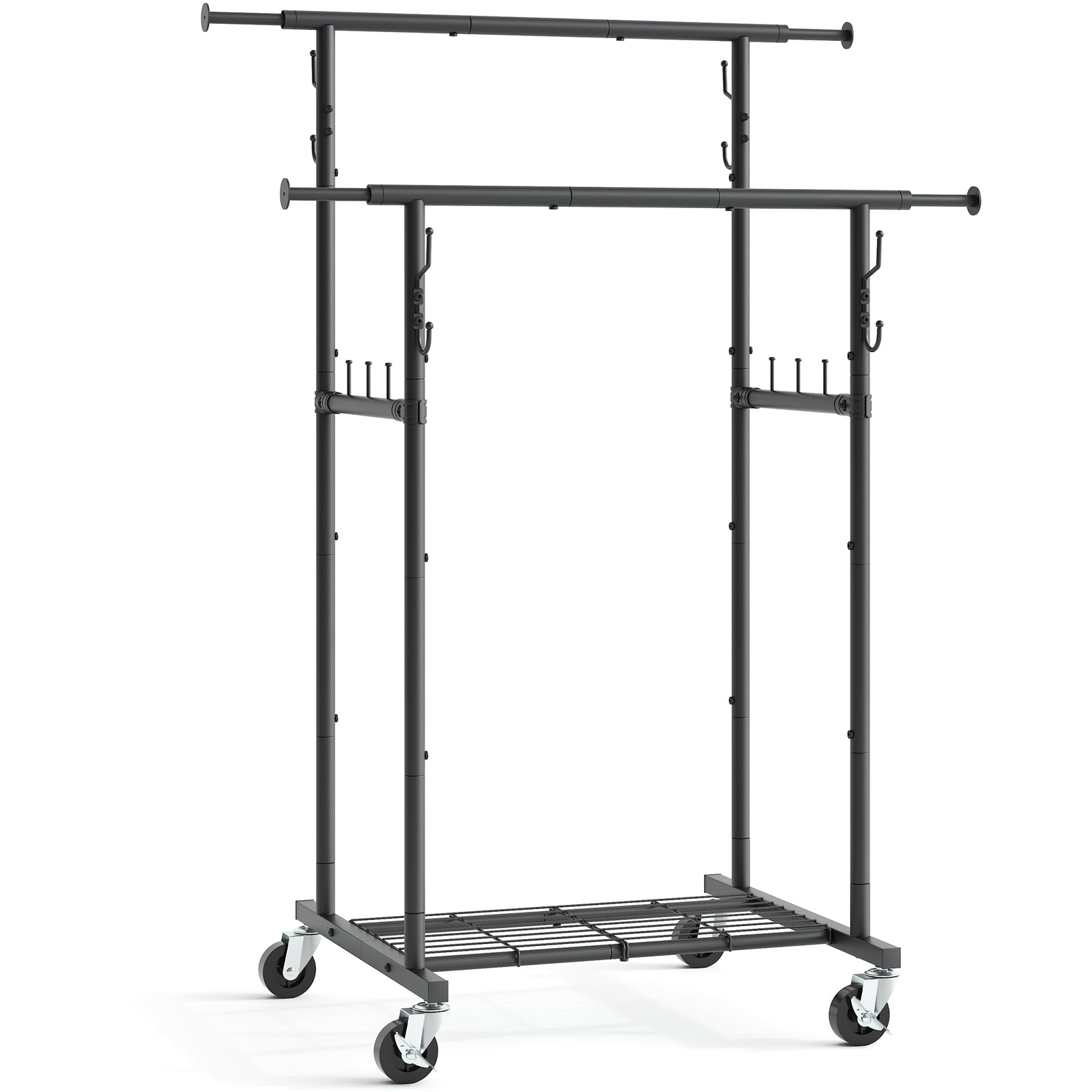 Gewudraw Double Rod Heavy Duty Clothes Rack Metal Rolling Garment Rack with W...