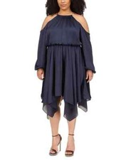 Michael Kors Women's Plus Size Cold-Shoulder High Low Hem Dress Midnight Blue 2X