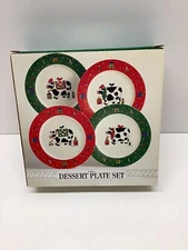 HomeTrends 4pc. dessert plate set Coco Dowley 8” Christmas Cows