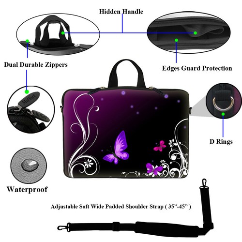 15" 15,6" Neopren Laptop Computer Tasche mit Schultergurt & passender Haut 2702 - Bild 2 von 4