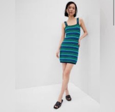 GAP NWT Women's Crochet Mini Dress - Blue and Green Stripe - Small