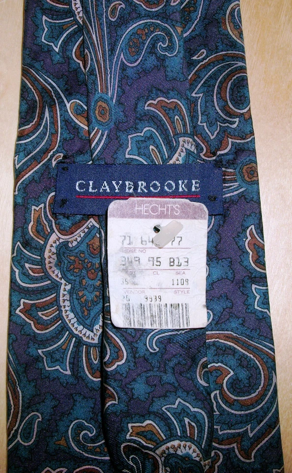 Corbata Claybrooke verde azulado y púrpura floral de seda para hombre 55" de largo x 3,75" W D169 Foto 4 de 4