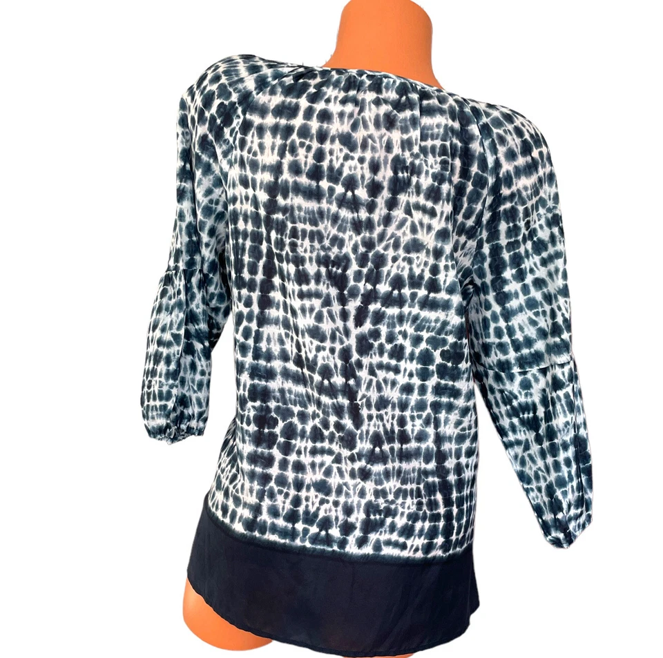 Colección NY Talla XL Azul Blanco Corbata Teñida Mezcla Seda Manga 3/4 Botones Cuello Redondo Foto 3 de 4