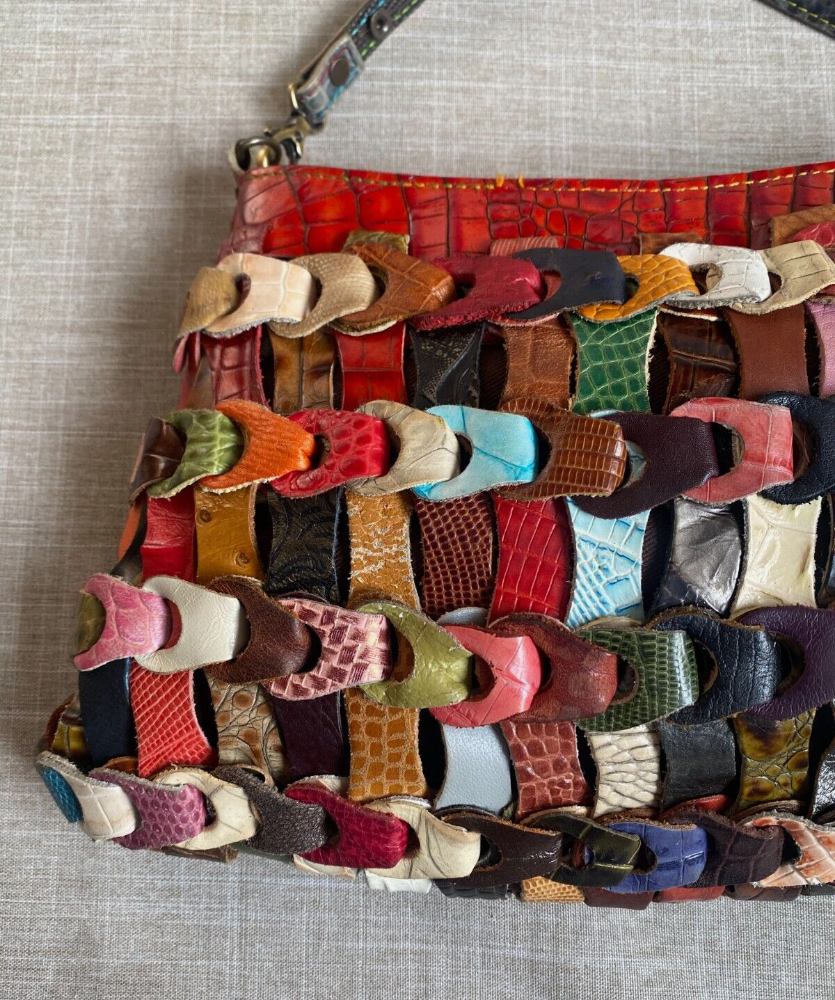 Vintage Leather Patchwork Multicolour Multi-Textu… - image 5