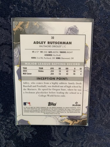 ADLEY RUTSCHMAN 2023 Topps Inception Green Parallel Rookie Card #30 RC SP O’s - 第 2/2 張圖片