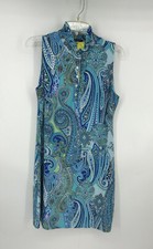 Tommy Hilfiger Aqua Blue Green White Ruffle Button Front Paisley Dress Sz 6 EUC