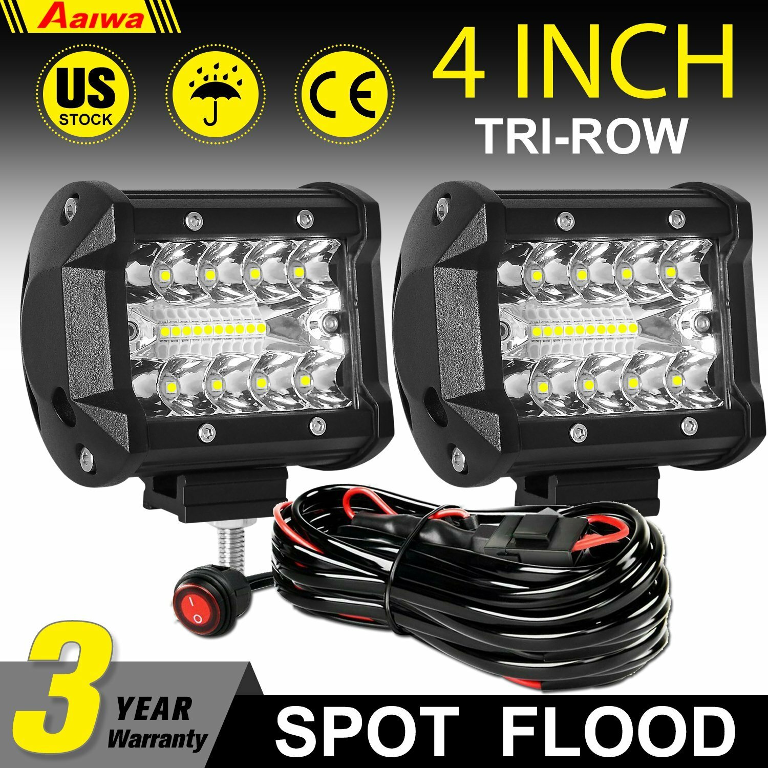 Tow Hitch Mounting Bracket+3row LED Tow Lights Pods Backup Reverse 4