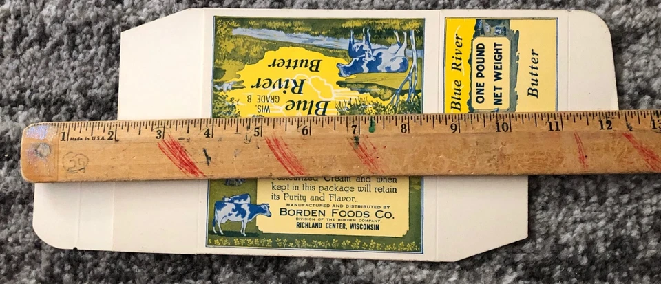Vintage Butter Box Blue River Dairy Farm Grocery Store 1927 Borden Original - Image 3 of 4
