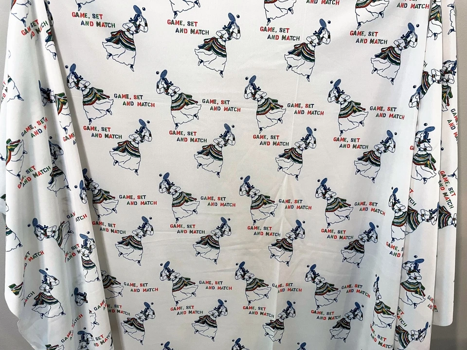 Raro 70s-80s Victoriano Damas Jugando Césped Tenis Novedad Tela Poli? 1,08 yardas Foto 4 de 4