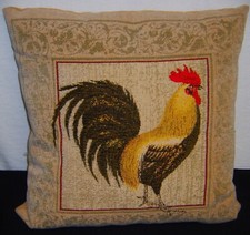 Granny's Country Farmhouse Rooster Throw Pillow Brocade Velvet 15x15x5