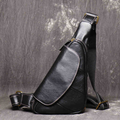 バッグ Rare Zip Leather Sling Bag Men Shoulder Bag Sling Crossbody Chest Genuine Leather