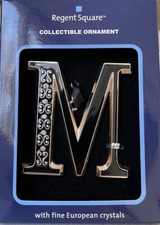 Monogram Letter M Black European Crystals Christmas Ornament