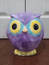 Ceramic Owl Coin Bank Pastel Tea With Purple 10 " Piggy Bank
