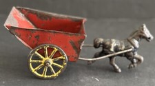 Antique Cast Iron Toy Tin Cart With Horse Chippy Maine Estate READ