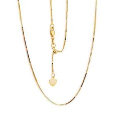 Up to 22" Adjustable Classic Venetian Box Chain Necklace Real 14K Yellow Gold