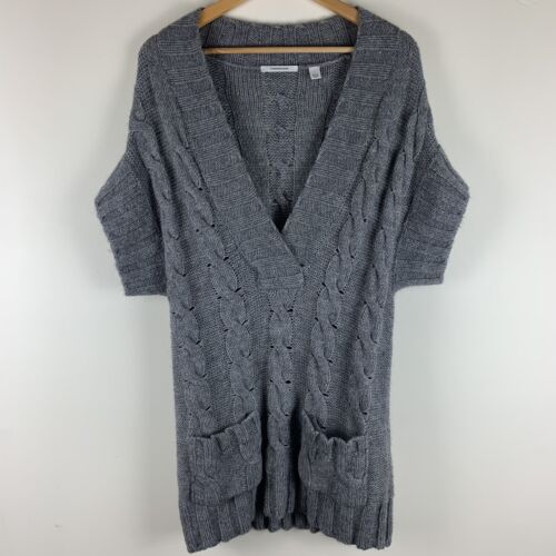 Country Road Alpaca Blend Grey Knit Short Sleeve Jumper Tunic Size L Cable Knit - Picture 1 of 7