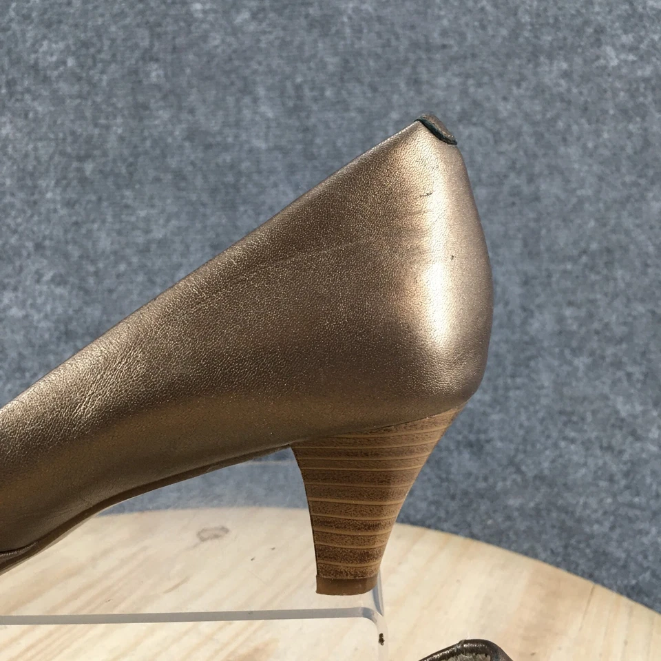 Zapatos de tacón Andrew Geller para mujer 7,5 M Halyn sin cordones punta abierta de cuero dorado Foto 4 de 4