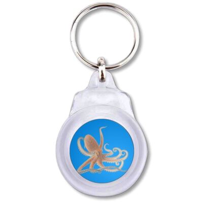 Oktopus Kunststoff Schlüsselanhänger rund (60 mm x 37 mm)