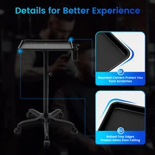 Rolling Spa Salon Aluminum Trolley Hair Instrument Tray Trolley W/ Caddy Black