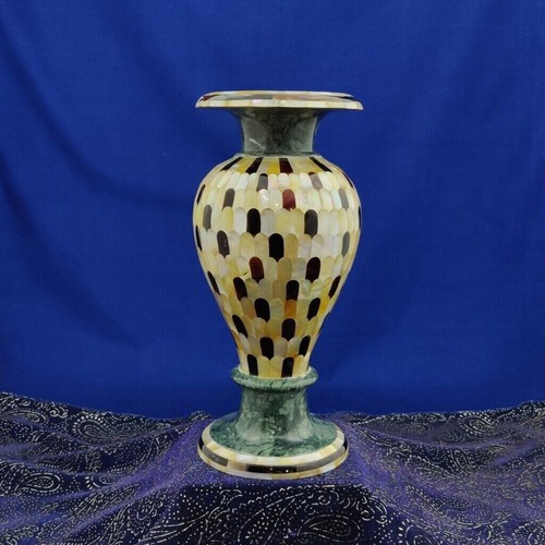 Vase Fleur Marbre Peint Main Agra Heritage - 14 Pouces - Blanc Or Floral