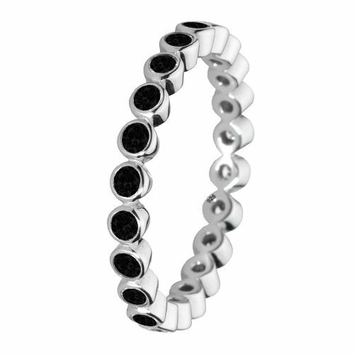 Size 5 925 Solid Sterling Silver Black Round Sparkling Stones Stacking Ring - Bild 1 von 2