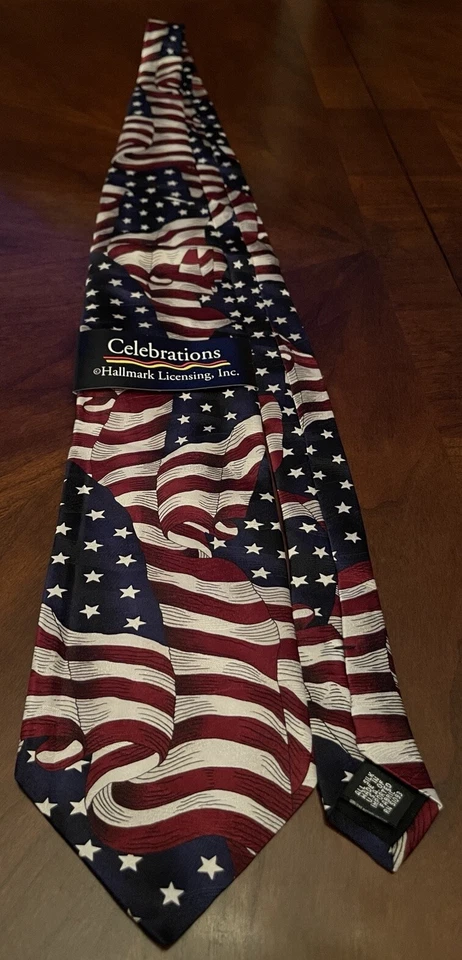 Vintage Nwt Celebrations By MMG Red White Blue 100% Silk Made In USA Flag Print - Image 3 of 4