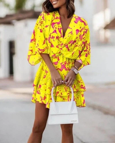 Womens Boho Floral Ruffle Dress Summer Holiday Beach V Neck Mini Dresses Size 16 - Picture 7 of 32