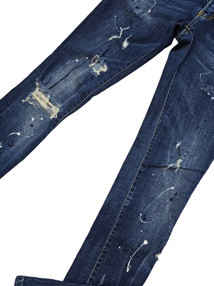 DSQUARED2 Jeans Pants Men's Blue Jeans Paint Print Size 30X32 In Slim Fit Cotton - Image 2 of 4