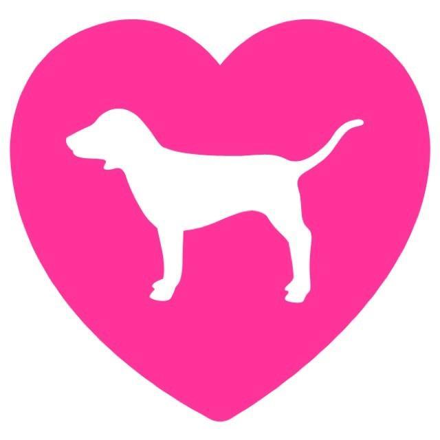 Set of 2 Pink heart love dog victoria secret vinyl decal sticker 1.5"x1