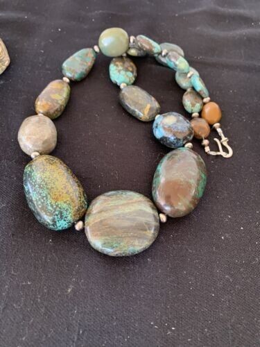 Graduated Sterling Silver Natural Blue Nugget Turquoise Necklace 00624 - Picture 1 of 12