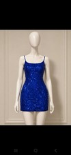 Windsor Blue Sequin Mini Dress Small Lace Up Back Bodycon Club Prom Party