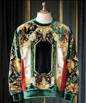 Men s Italian Palace Tri-Color 3D Print Luxury Long Sleeve Pull Over Shirt 3XL