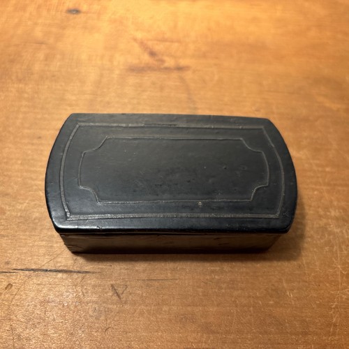 Antique Paper Mache Snuff Box Black 3-3/8” L x 1-7/8” W x 1” D Hinged