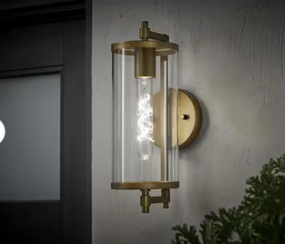 Lámpara de pared cilindro cableado latón antiguo moderno Hampton Bay Lurelane 14 pulgadas Foto 2 de 4