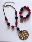 Necklace Bracelet Chico's Asian Style Red Black Vintage SET — photo 3