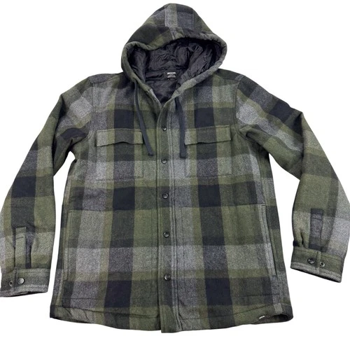 prAna Asgard Jacket Mens Large Green Black Wool Blend Plaid Hooded Shirt 196451 - product listing photo