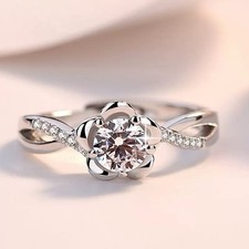 925 Sterling Silver Beautiful Flower Adjustable Ring Women Girls Jewellery Gift