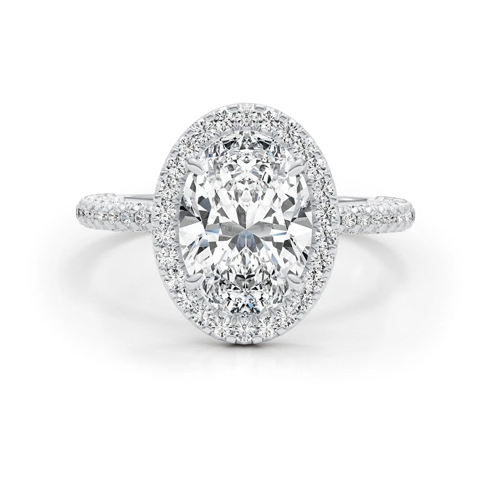 3.20Ct Oval-Cut VS1 Lab Grown Diamond Halo Engagement Ring 14k White Gold - Image 2 of 4