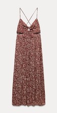 ZARA MAROON V-NECK FLORAL PRINT THIN STRAPS MIDI DRESS CUT-OUT SIZE XL 2157/236