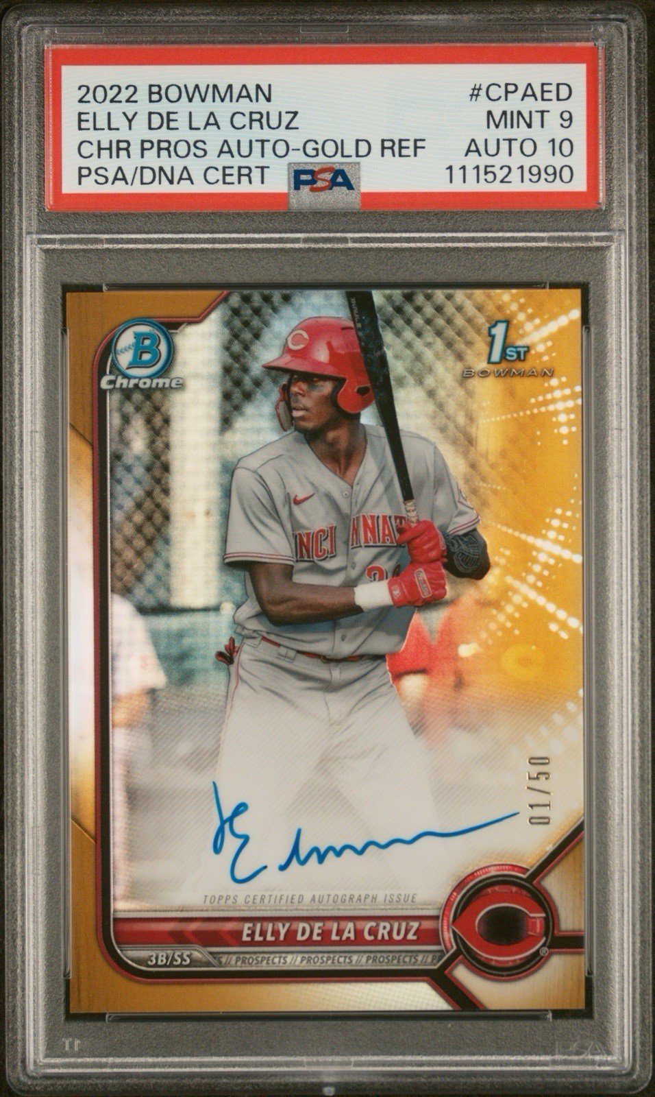 2022 Bowman Chrome Gold Elly De La Cruz RC Rookie #1/50 PSA 9 Auto 10 1st Made