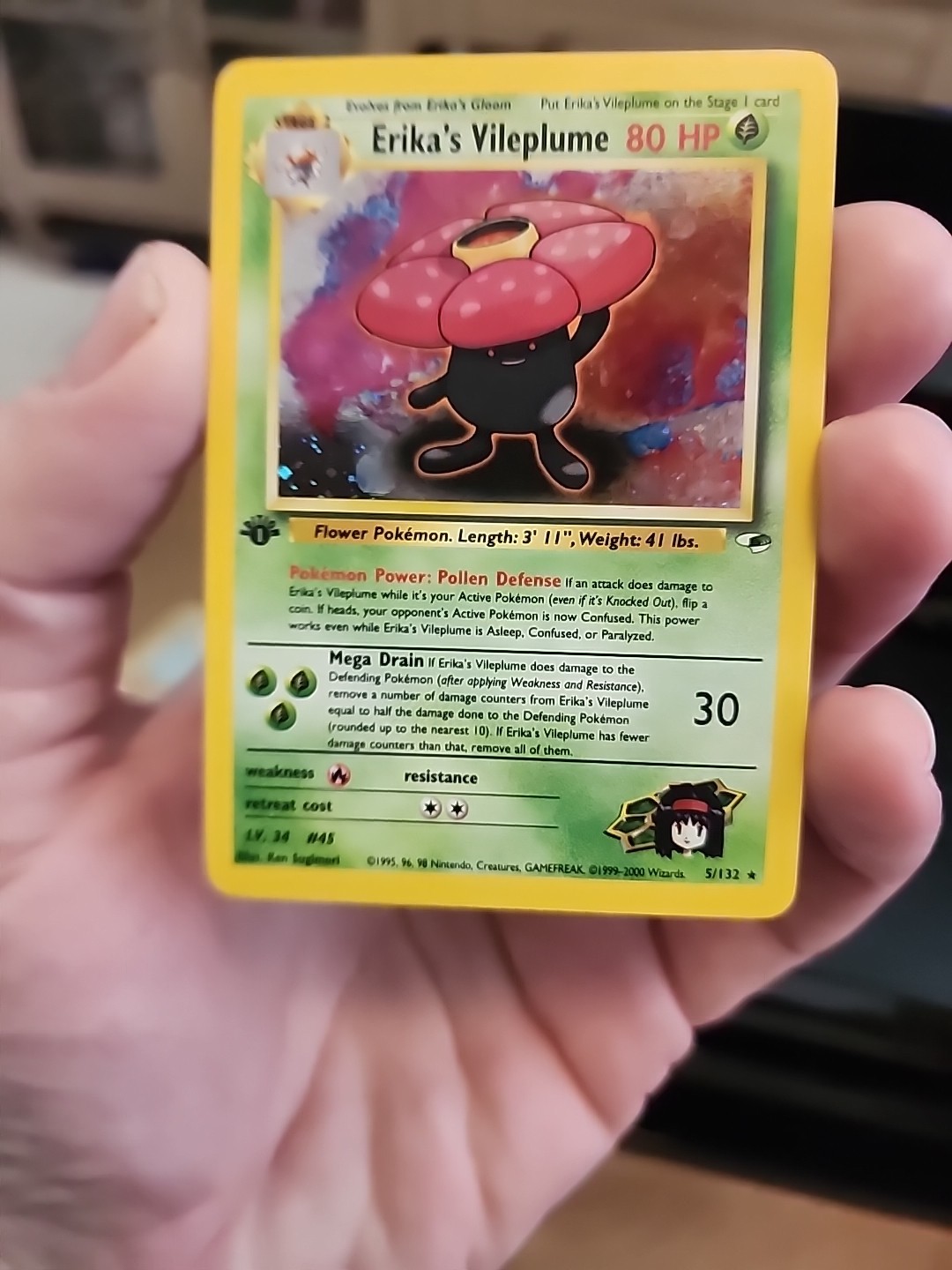 Pokemon Card - Erika's Vileplume Gym Heroes 1st Edition 5/132 Holo Rare NM