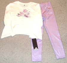 Adidas 2 Piece Long Sleeve Tee Legging Set White / Purple Girls Size 6 NWT