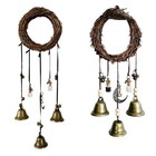 Two Piece Rattan Wind Chimes with Copper Bells and Glass Bottles for Porch