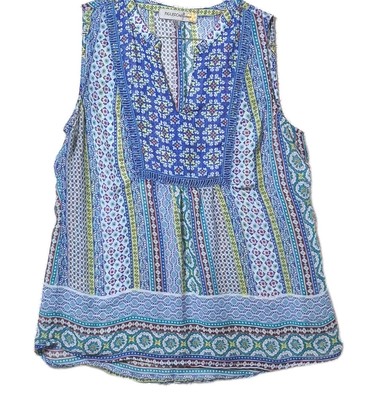 Figueroa & Flower Sleeveless top Sz PL Sheer Dainty Peasant Boho Festival 