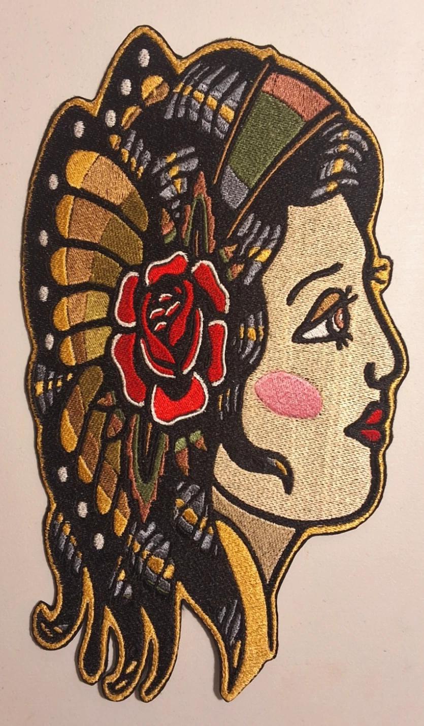 🔥Retro style Low Brow Gypsy Butterfly Lady - Embroidered Iron On/Sew On - OOAK
