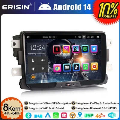 8-Cœurs Android 14 Autoradio Renault Dacia Duster Sandero Dokker Logan DAB+ 64GO - Photo 1/4