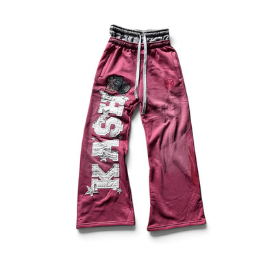 Y2K Pink Wide Leg Pants Men Streetwear Baggy Graphic Korean Loose Casual Trouser
