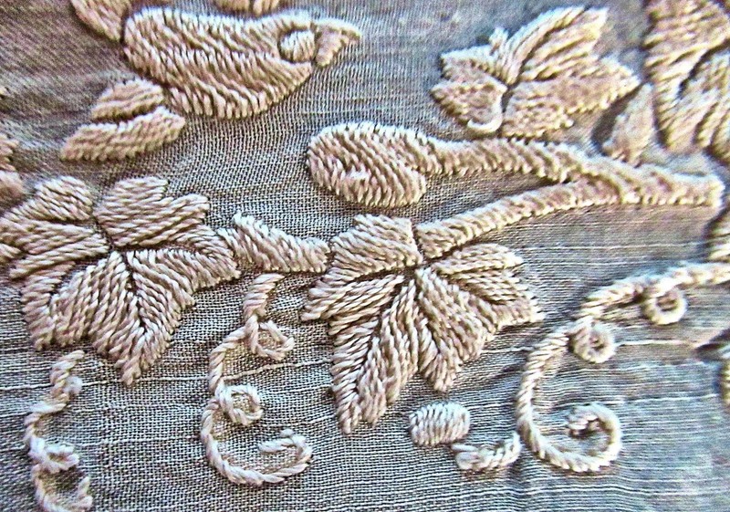 Vintage Ivory Silk Square w/ Double Sided Embroidery - Whitework Leaves & Birds