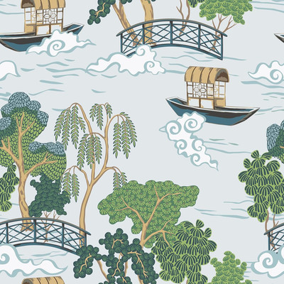 Blue Chinoiserie Peel & Stick Wallpaper 12x118 Vintage River Landscape Mural